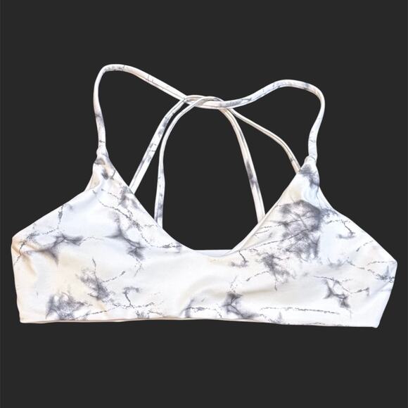 Bikini Top S Marble Print Criss Cross Strappy Back Sporty Padded Swimwear Sexy - Picture 5 of 6